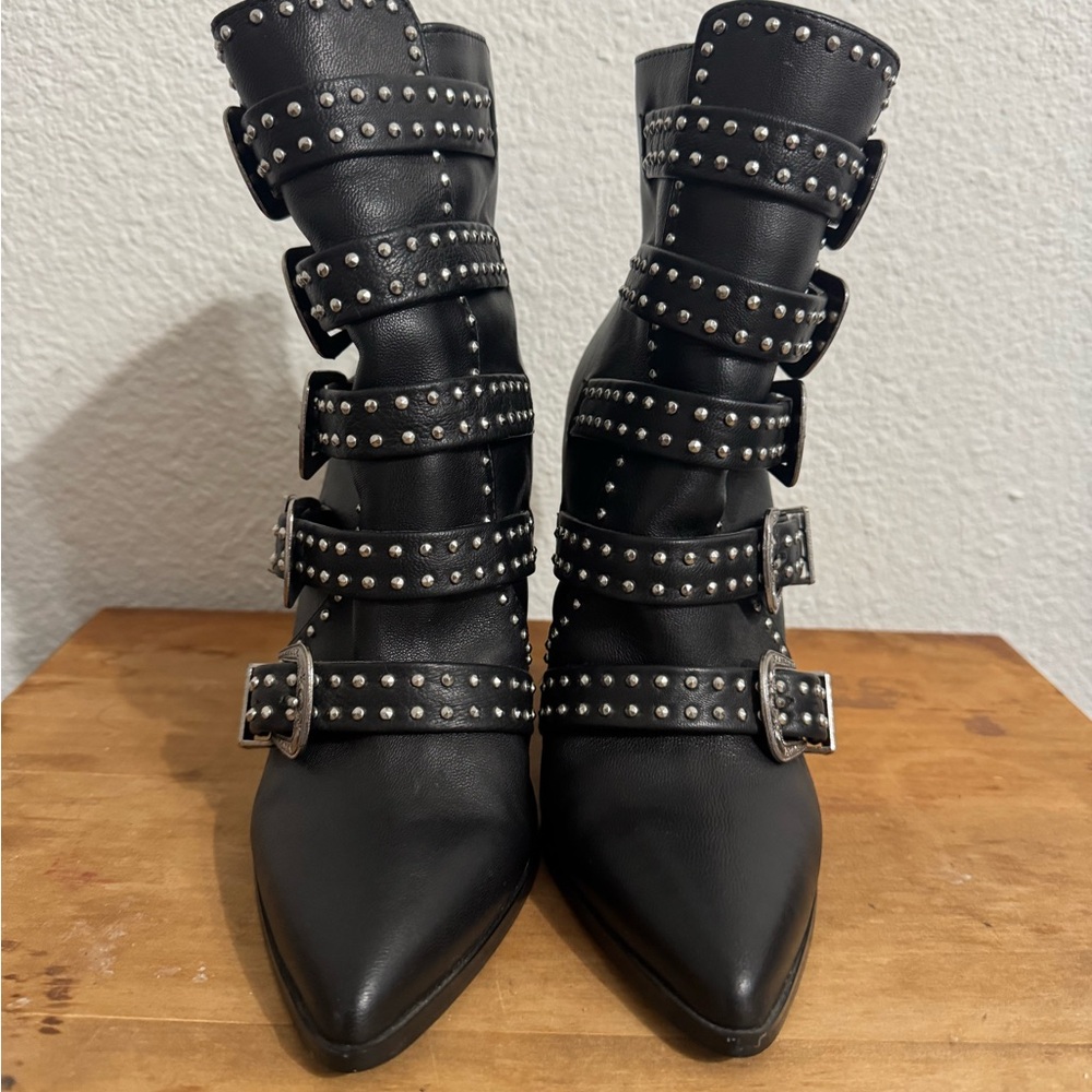 Steve Madden Black Heeled Boots with Studded Straps